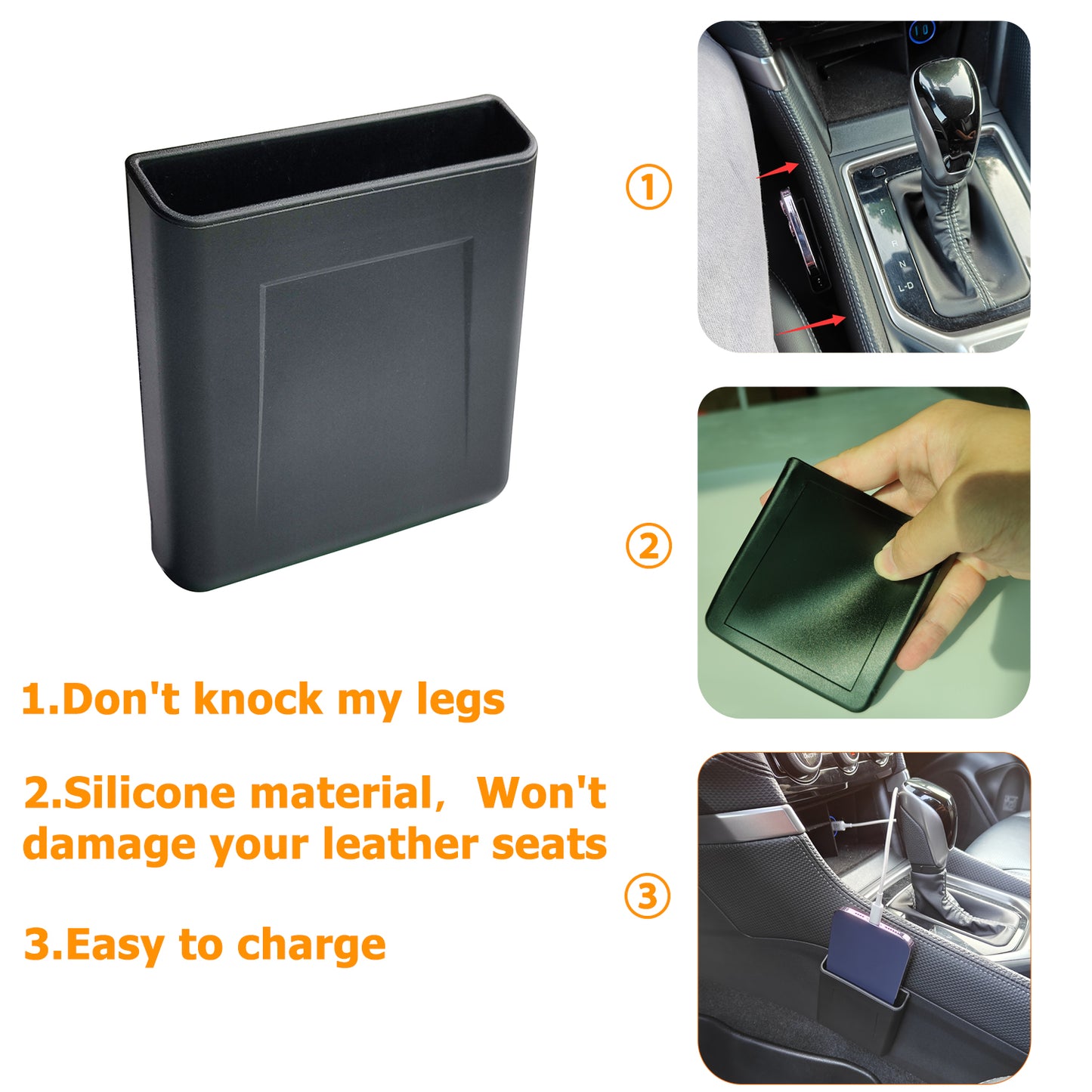 Center Console Organizer Storage Box Cell Phone Pocket Silicone Hook Bag for Subaru forester SK 2019 2020 2021 2022 2023 2024, Black, 1PC